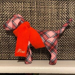 PINK Victoria's Secret Pink Plaid Dog Plush with Red Scarf